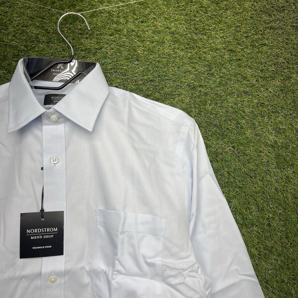 Nordstrom Dress Shirt Mens 15.5 32/33 Long Sleeve Trim Fit Non Iron Blue NWT